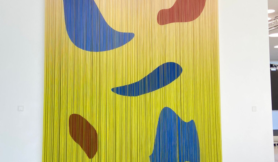 Formgebende Installation für Fadenvorhang